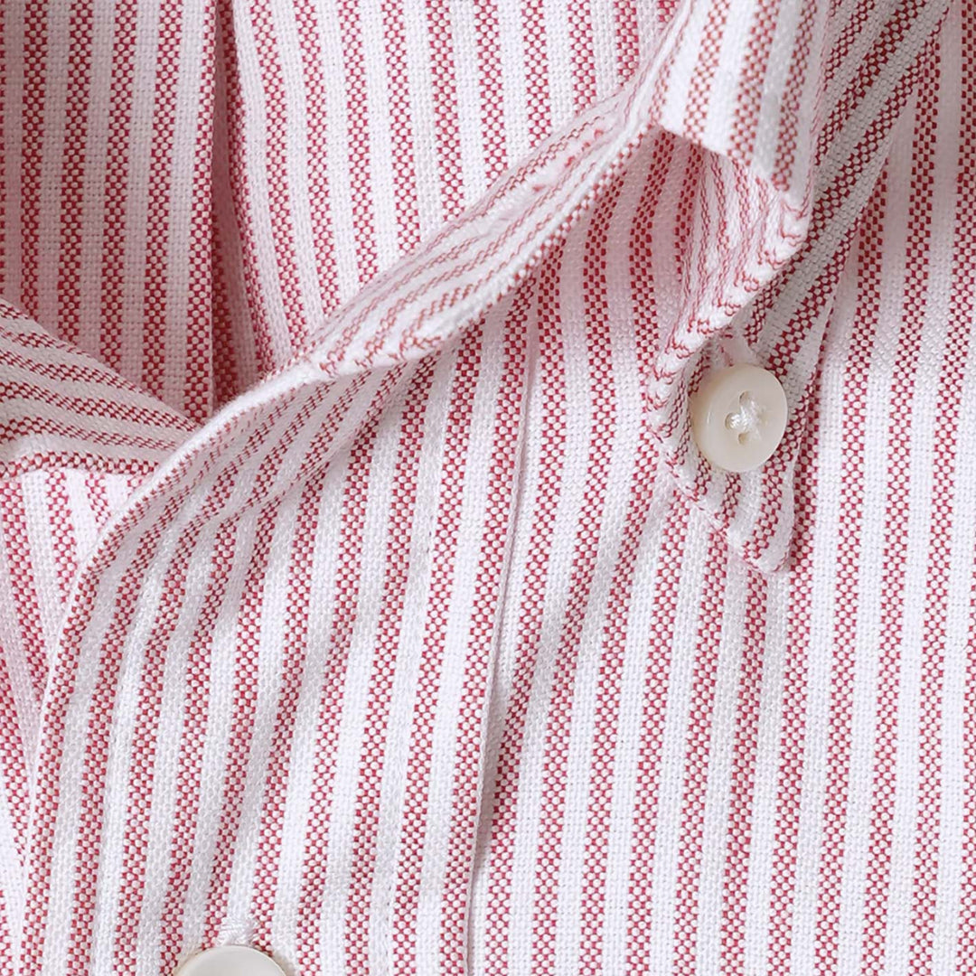 Red Striped Washed Oxford Button Down Shirt