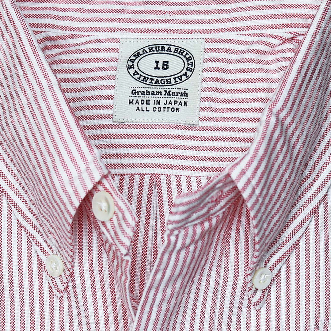 Red Striped Washed Oxford Button Down Shirt