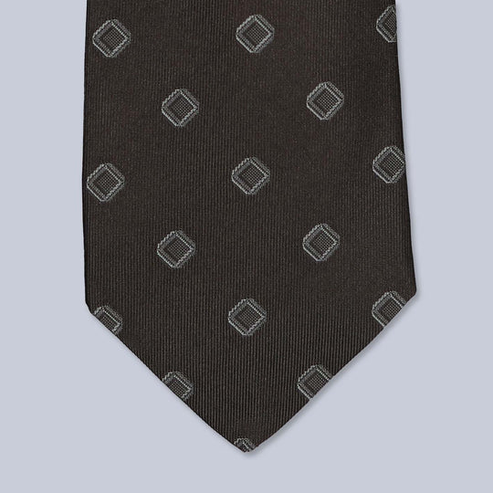 Brown Geometric Silk Tie