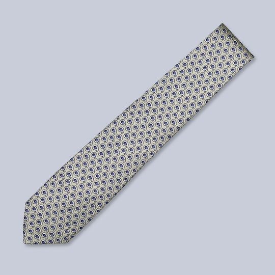 Beige Blue Paisley Silk Tie