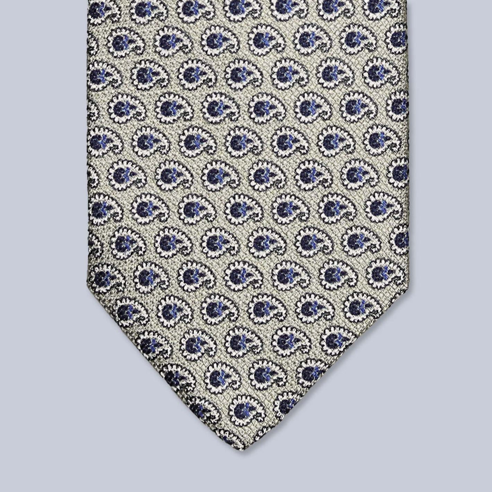 Beige Blue Paisley Silk Tie