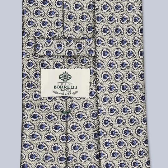 Beige Blue Paisley Silk Tie