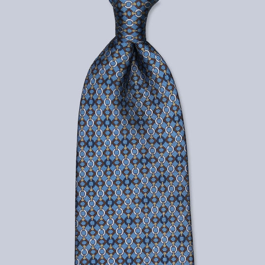 Blue Brown Beige Patterned Silk Tie