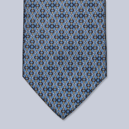 Blue Brown Beige Patterned Silk Tie