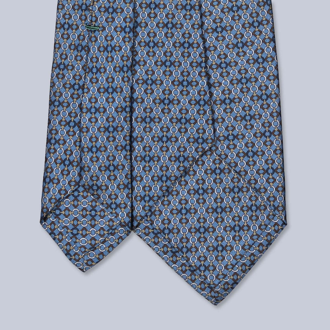 Blue Brown Beige Patterned Silk Tie