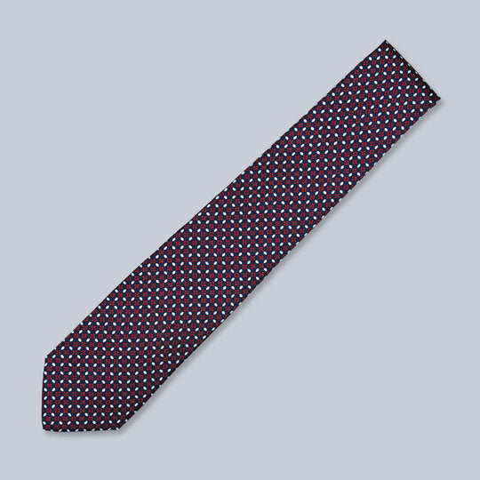 Blue Red White Patterned Silk Tie