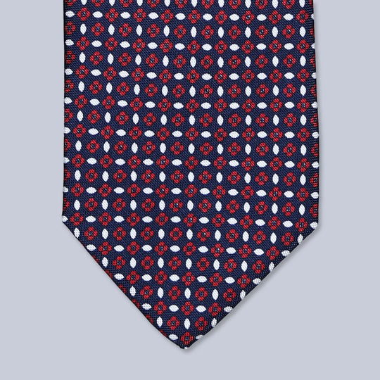 Blue Red White Patterned Silk Tie