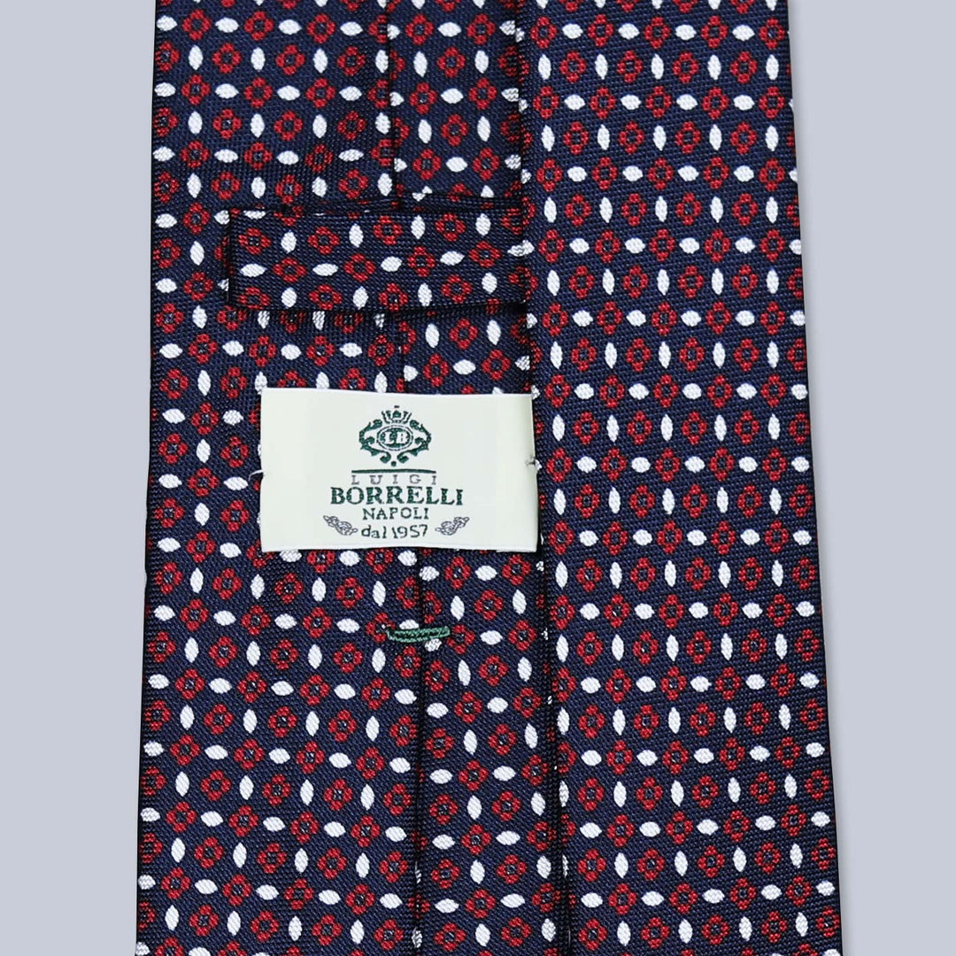 Blue Red White Patterned Silk Tie