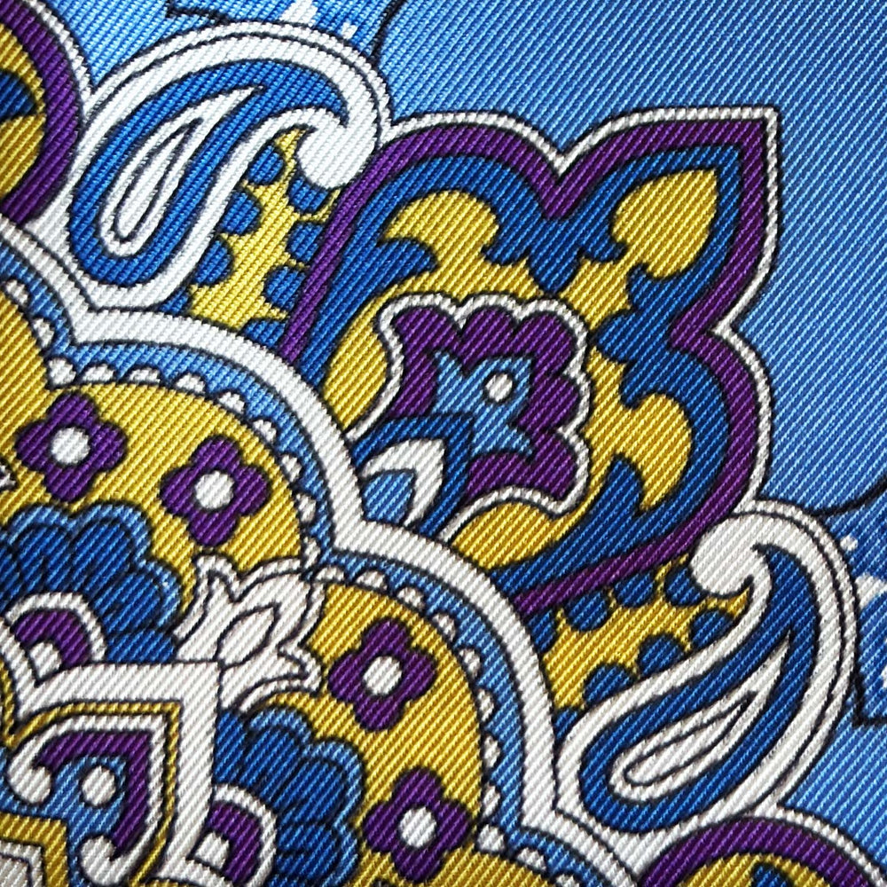 Blue Yellow Purple Patterned Silk Pocket Square