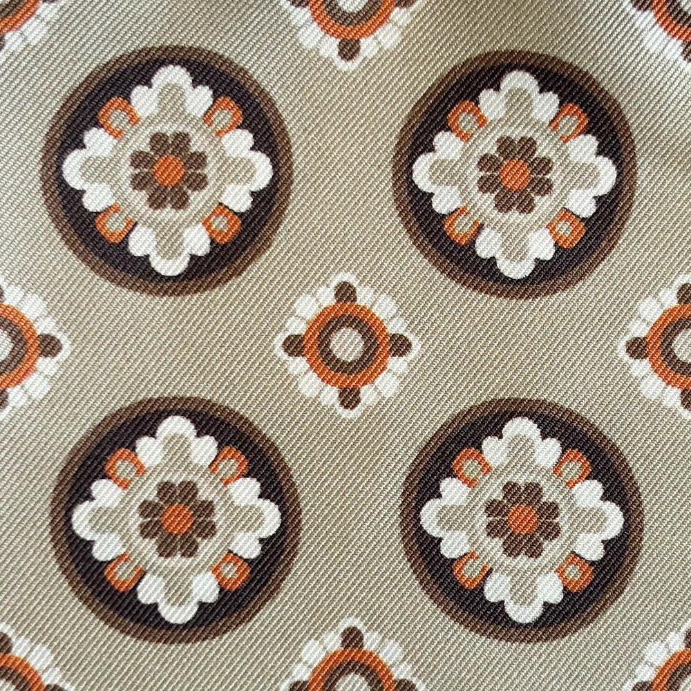 Brown Beige Orange Patterned Silk Pocket Square
