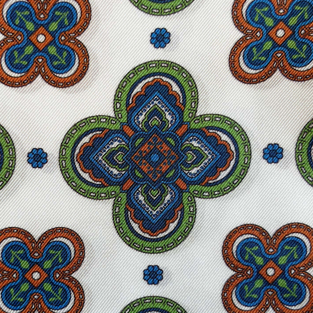 Green Blue Patterned Silk Pocket Square