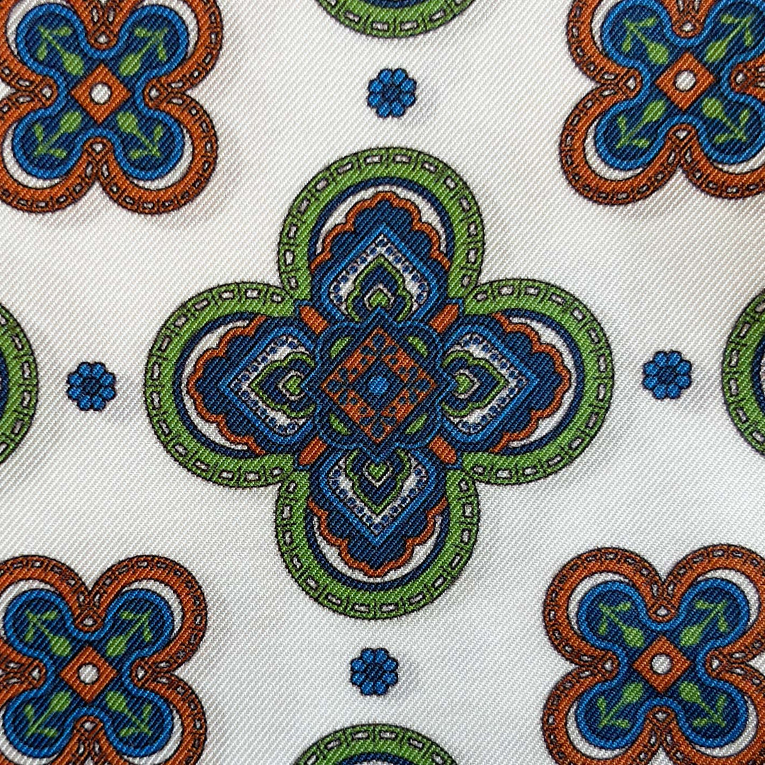 Green Blue Patterned Silk Pocket Square
