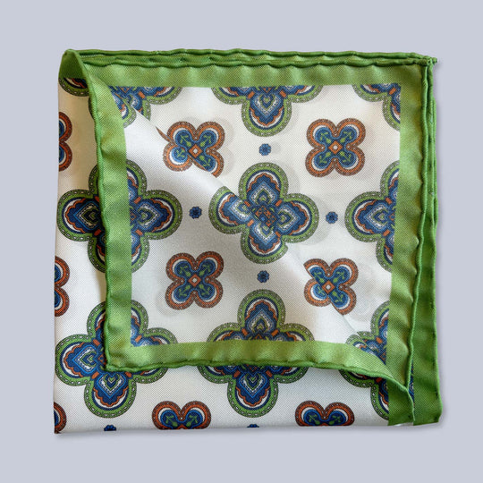 Green Blue Patterned Silk Pocket Square