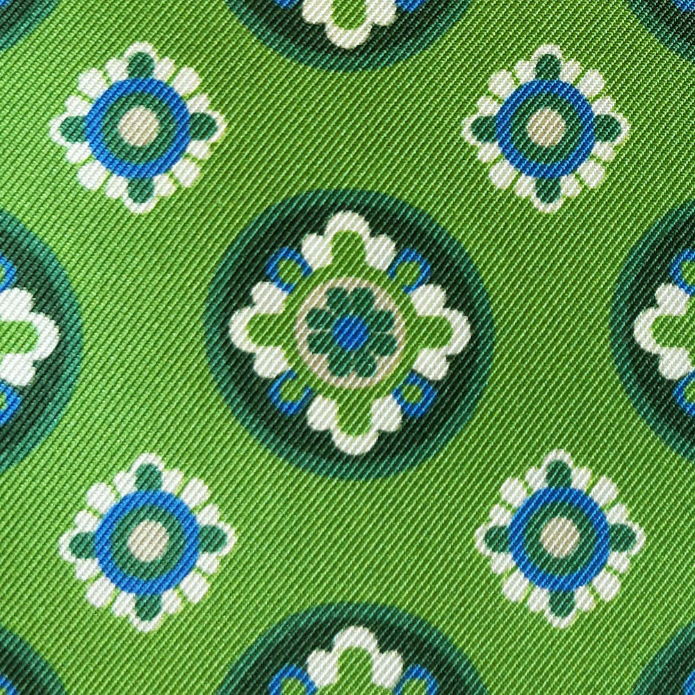Green Blue White Patterned Silk Pocket Square