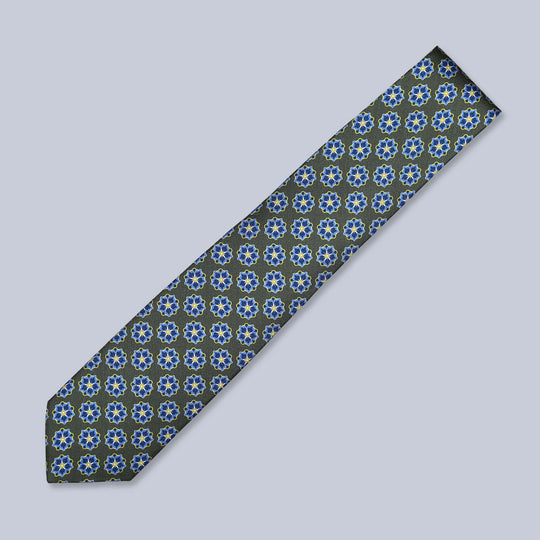 Green Blue Yellow Geometric Silk Tie