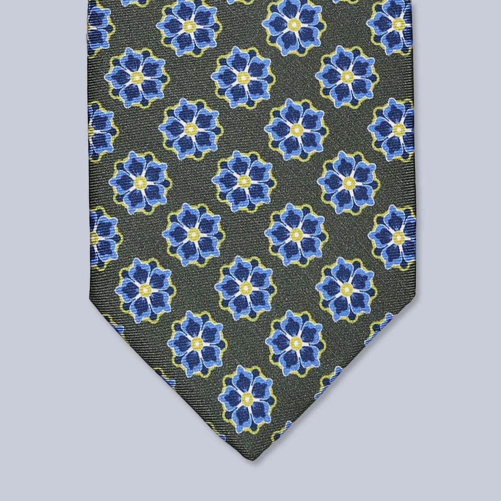 Green Blue Yellow Geometric Silk Tie