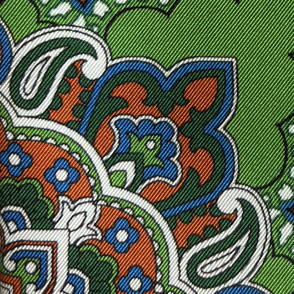 Green Orange Blue Patterned Silk Pocket Square