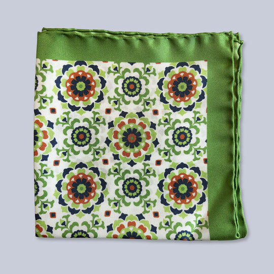 Green Orange Flower Silk Pocket Square