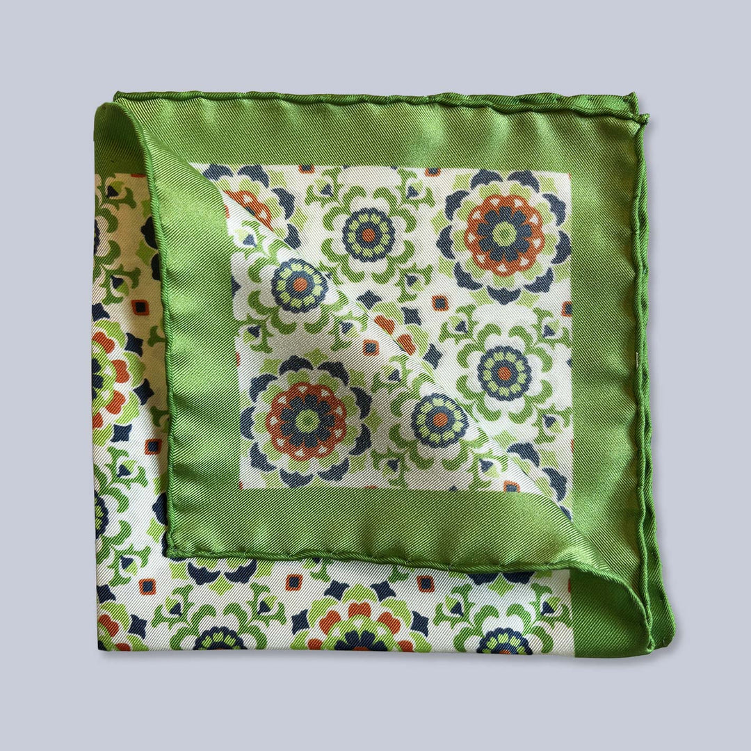 Green Orange Flower Silk Pocket Square