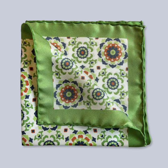 Green Orange Flower Silk Pocket Square
