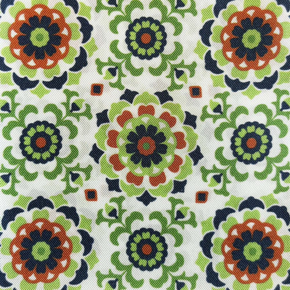 Green Orange Flower Silk Pocket Square