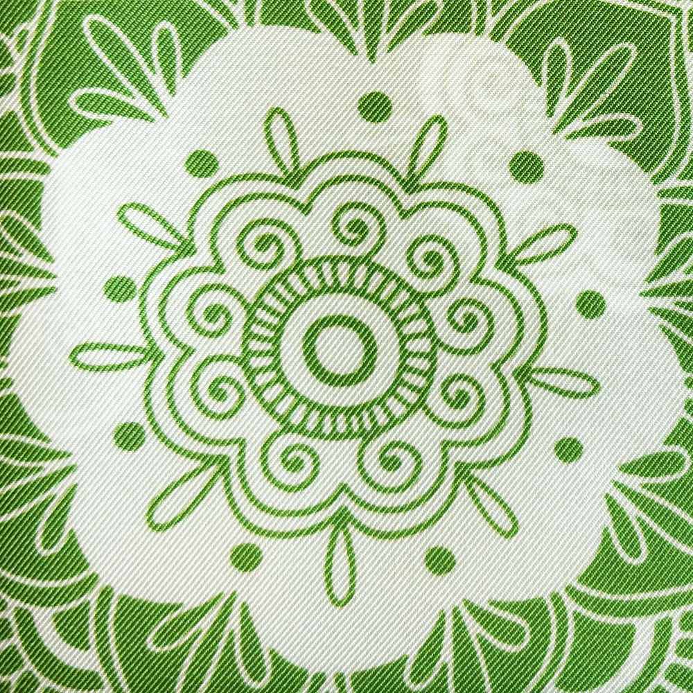 Green White Patterned Silk Pocket Square