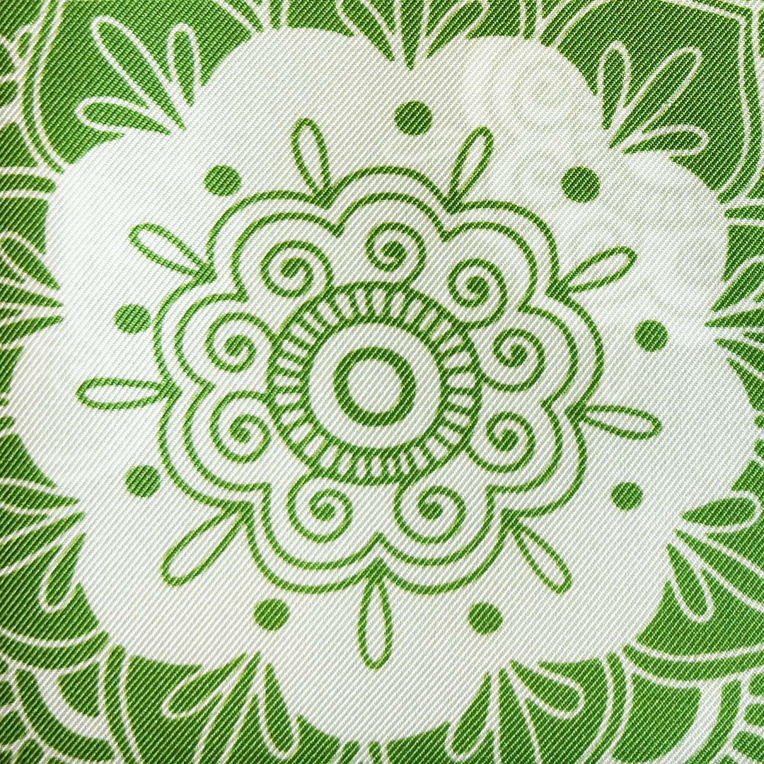 Green White Patterned Silk Pocket Square