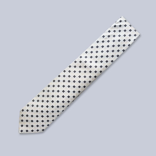 Ivory Navy Geometric Silk Tie