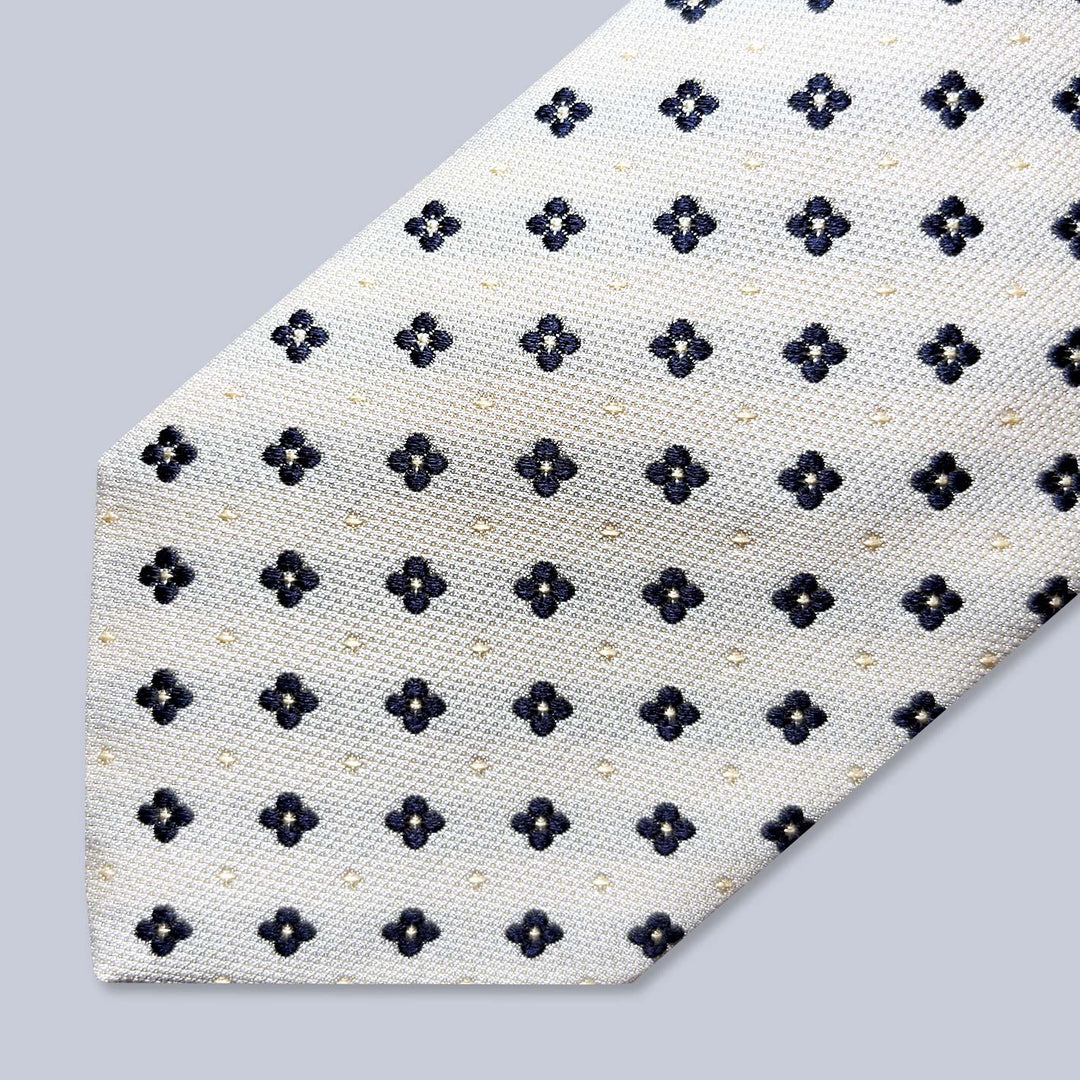 Ivory Navy Geometric Silk Tie