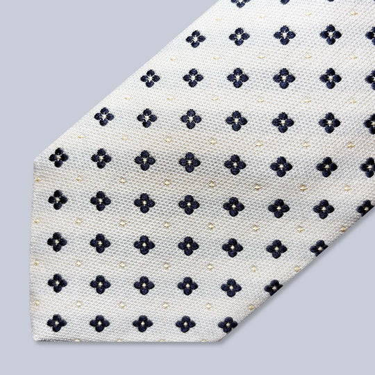 Ivory Navy Geometric Silk Tie