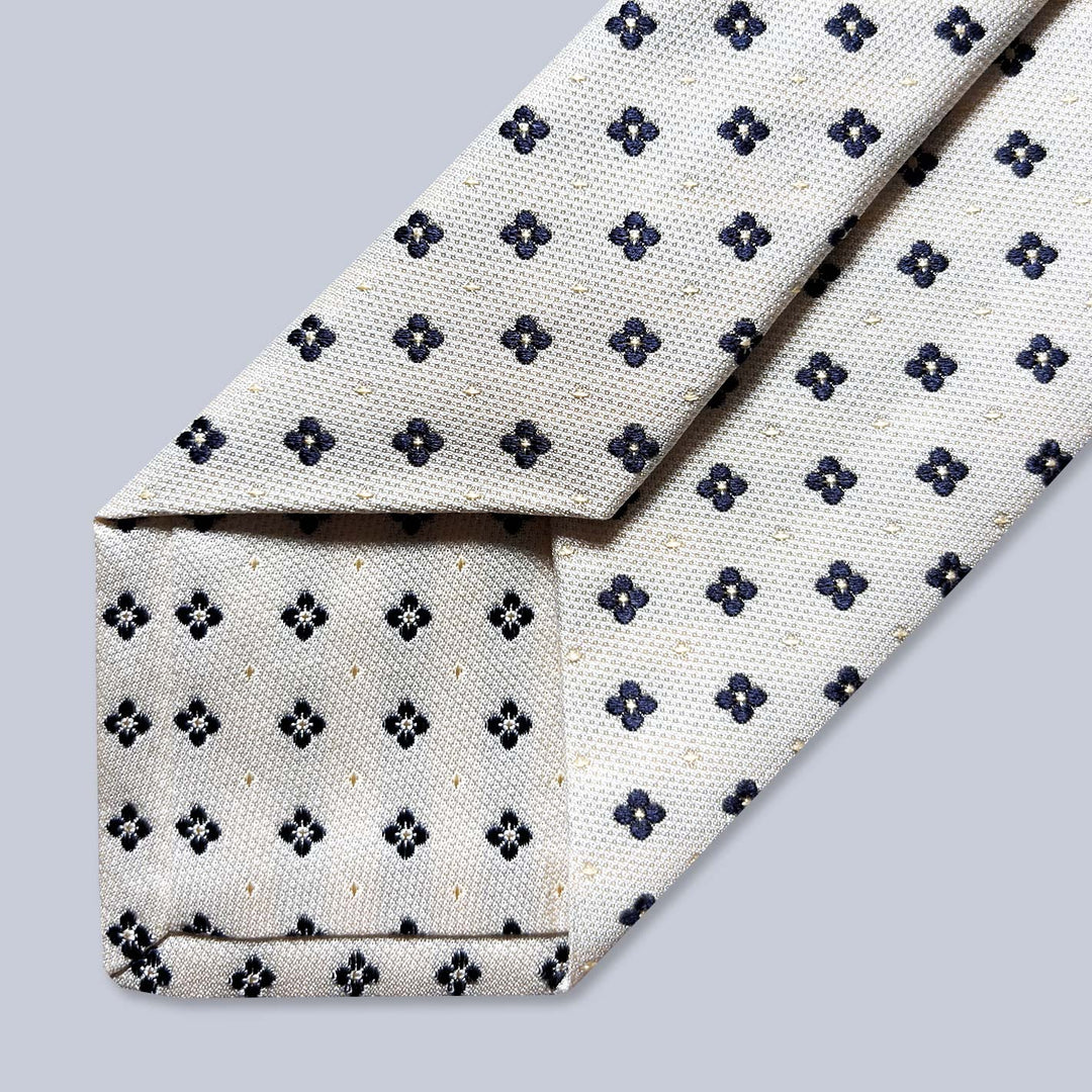 Ivory Navy Geometric Silk Tie
