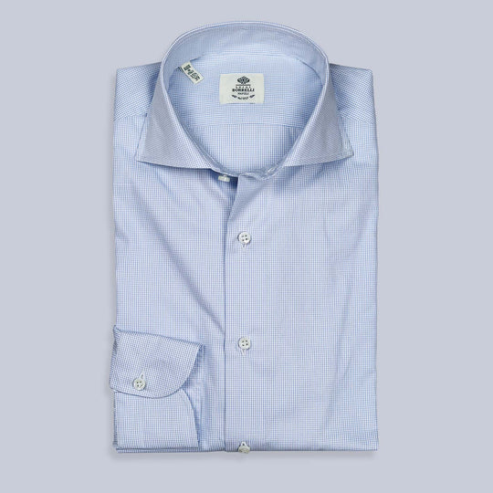 Light Blue Checked Poplin Cutaway Shirt