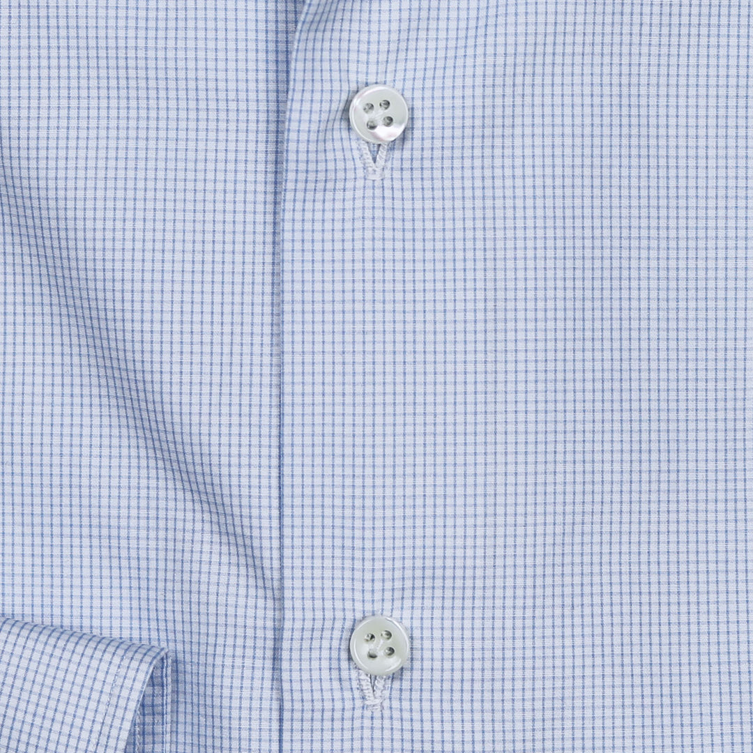 Light Blue Checked Poplin Cutaway Shirt