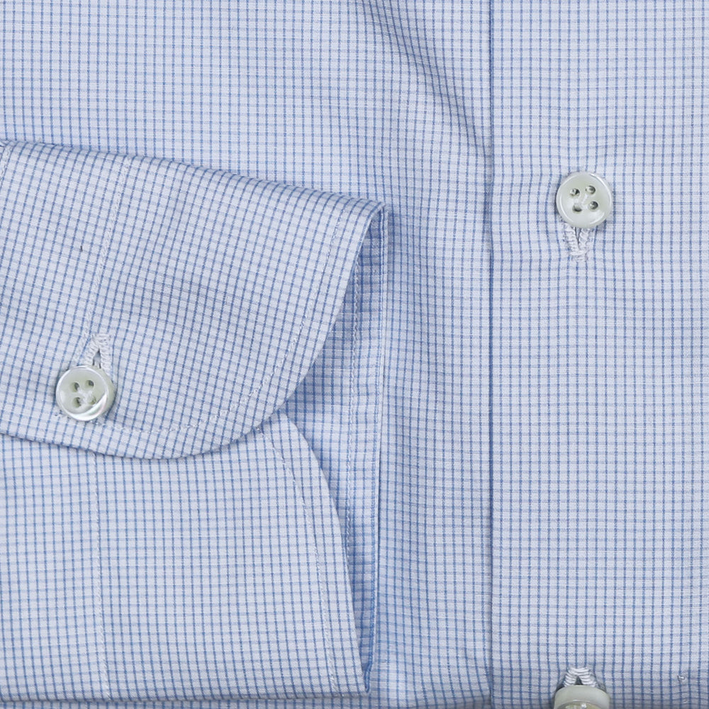 Light Blue Checked Poplin Cutaway Shirt