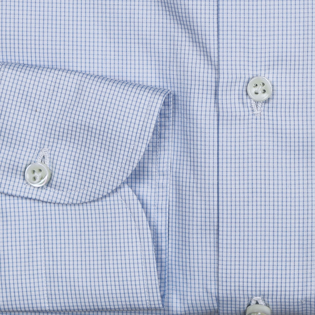 Light Blue Checked Poplin Cutaway Shirt