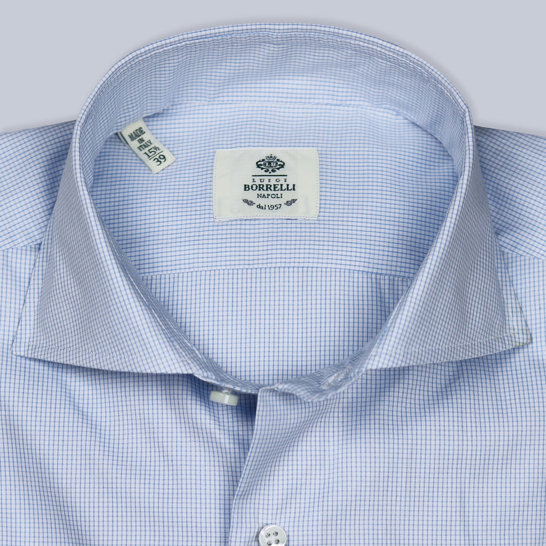 Light Blue Checked Poplin Cutaway Shirt