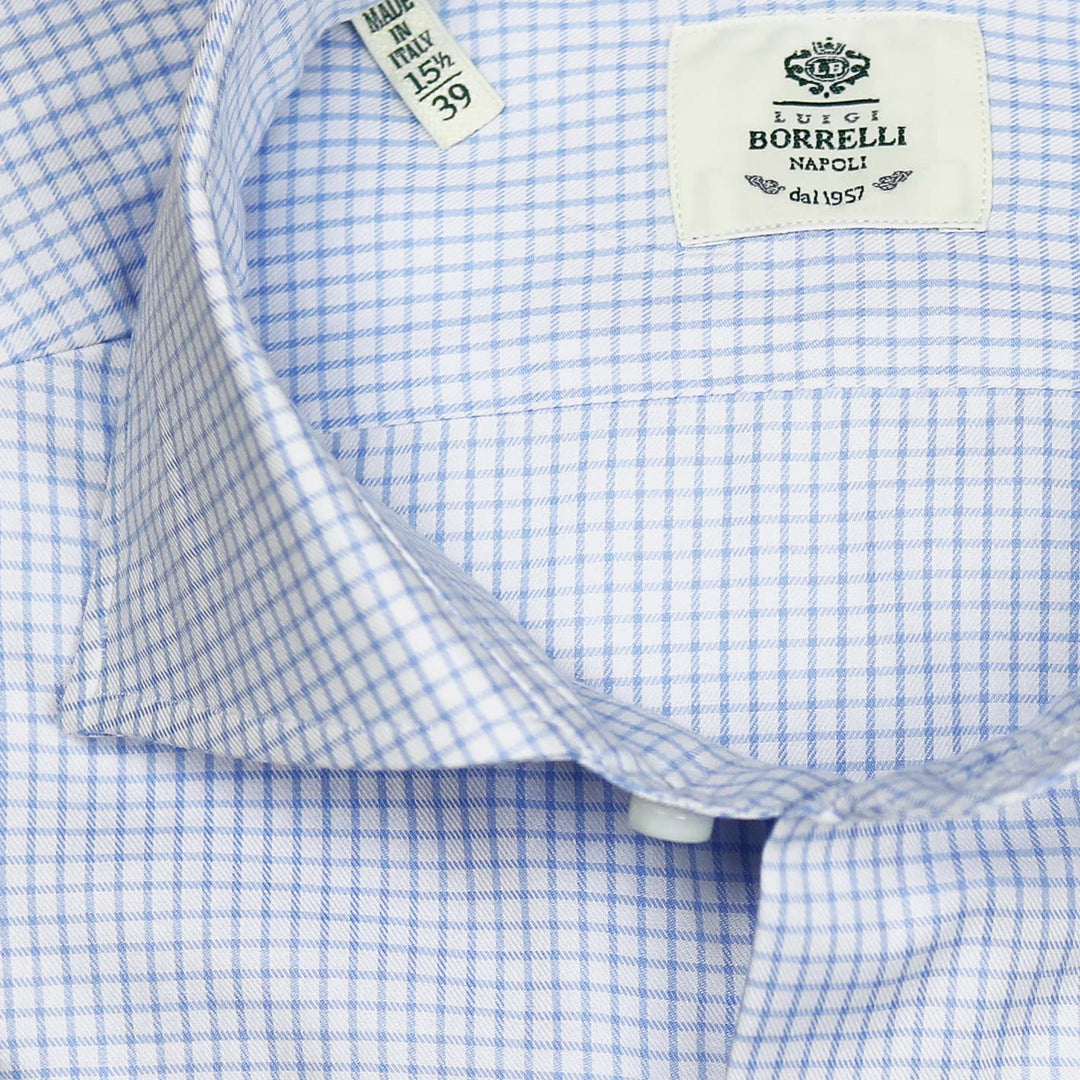 Light Blue Checked Twill Cutaway Shirt