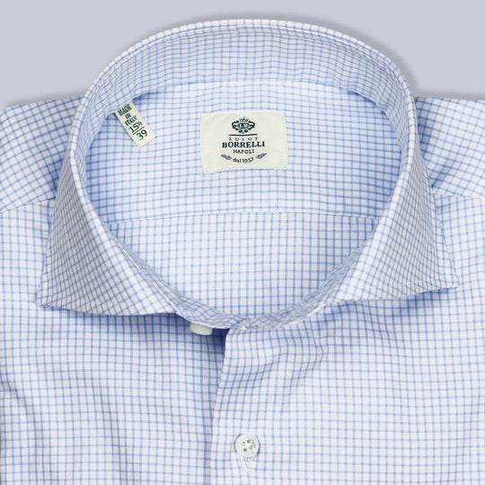 Light Blue Checked Twill Cutaway Shirt