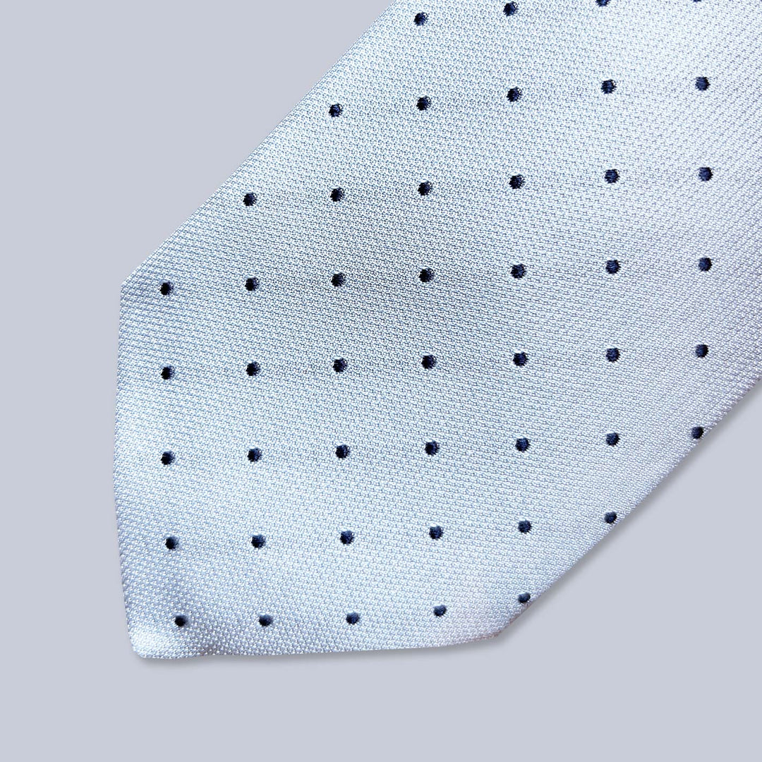 Light Blue Navy Polka Dot Silk Tie
