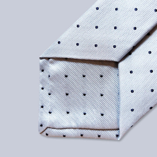 Light Blue Navy Polka Dot Silk Tie