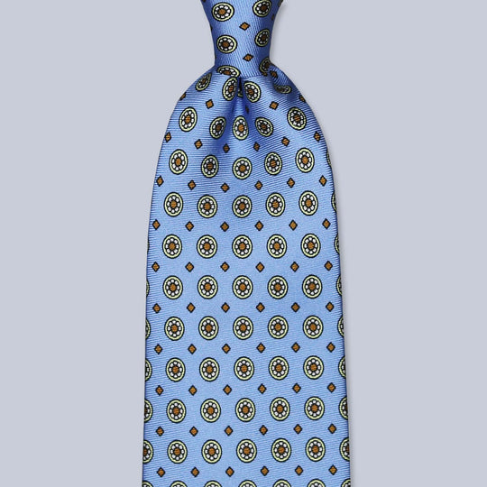 Light Blue Yellow Orange Patterned Silk Tie