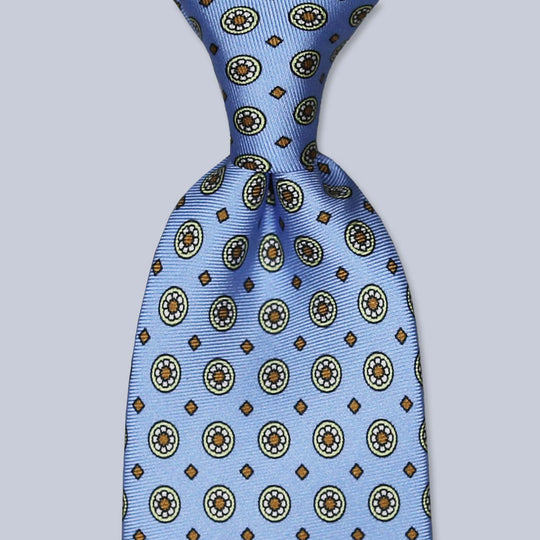 Light Blue Yellow Orange Patterned Silk Tie