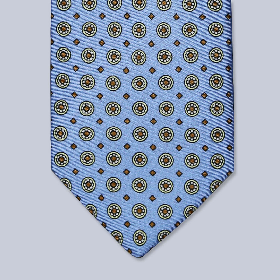 Light Blue Yellow Orange Patterned Silk Tie