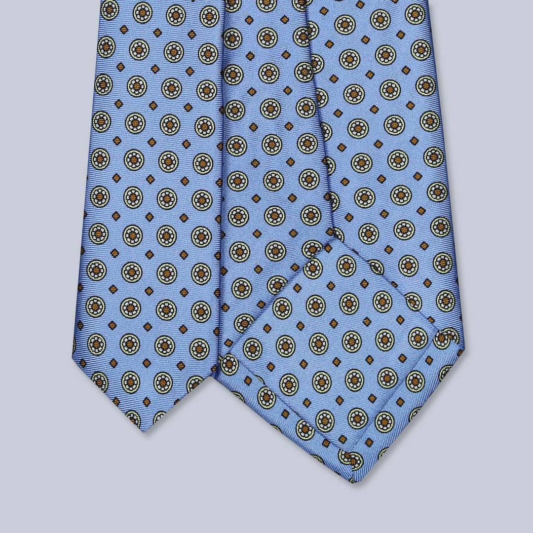 Light Blue Yellow Orange Patterned Silk Tie