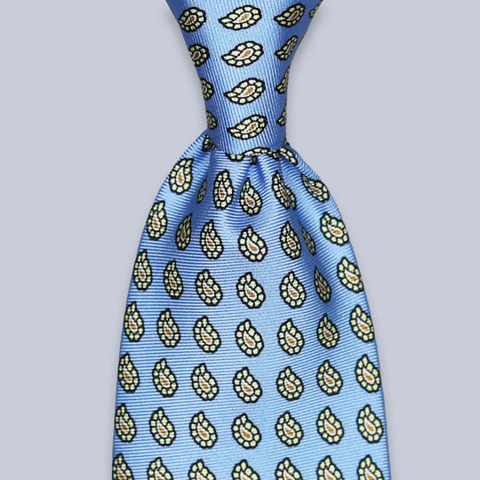 Sky Blue Yellow Paisley Silk Tie