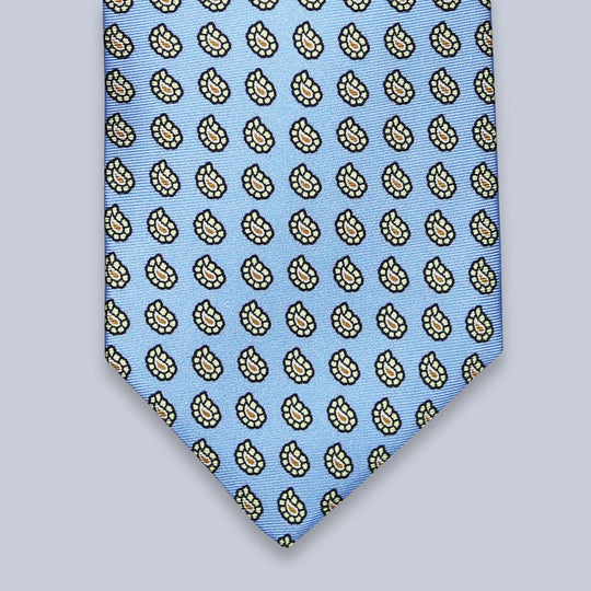 Sky Blue Yellow Paisley Silk Tie