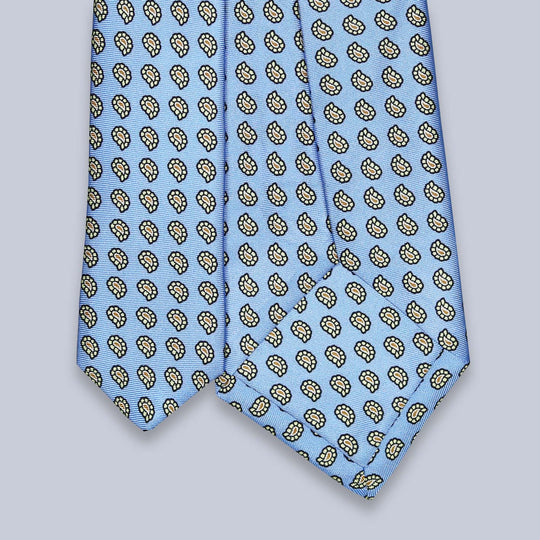 Sky Blue Yellow Paisley Silk Tie