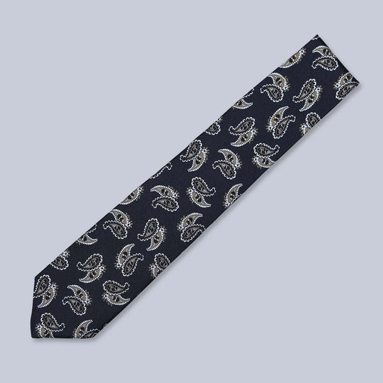 Navy Bronze Large Paisley Silk Tie