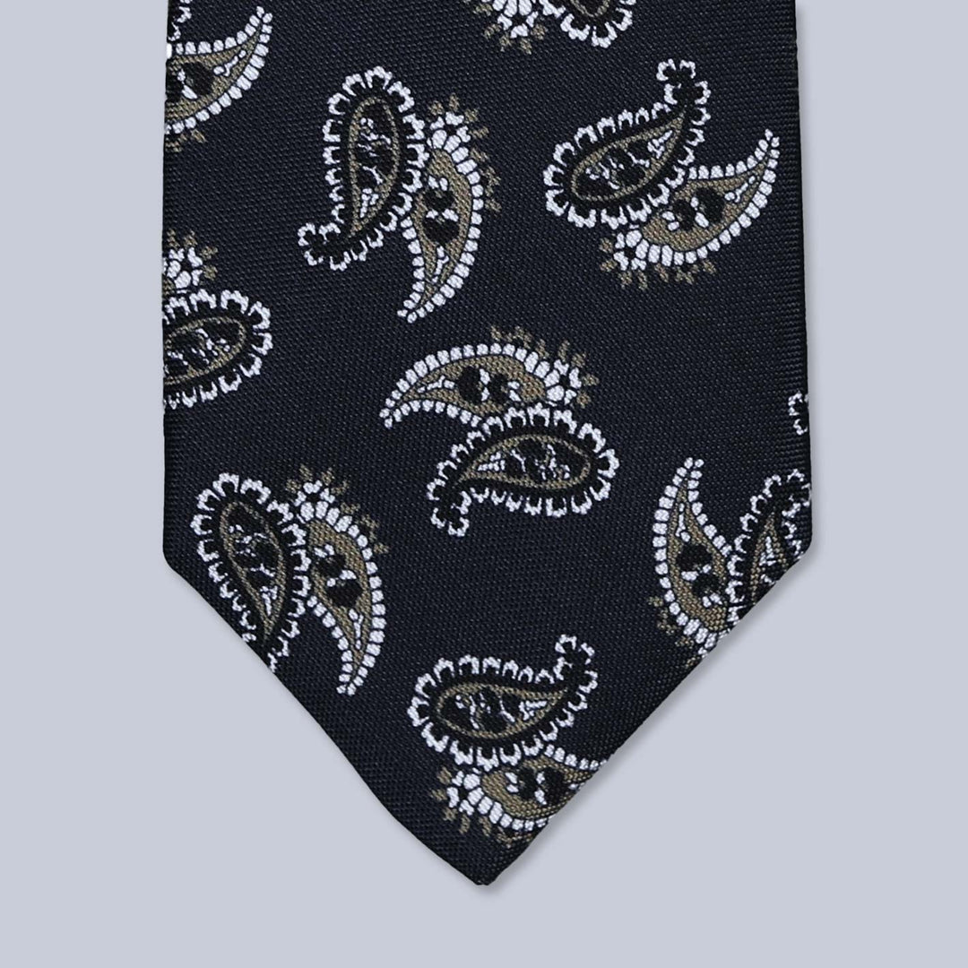 Navy Bronze Large Paisley Silk Tie