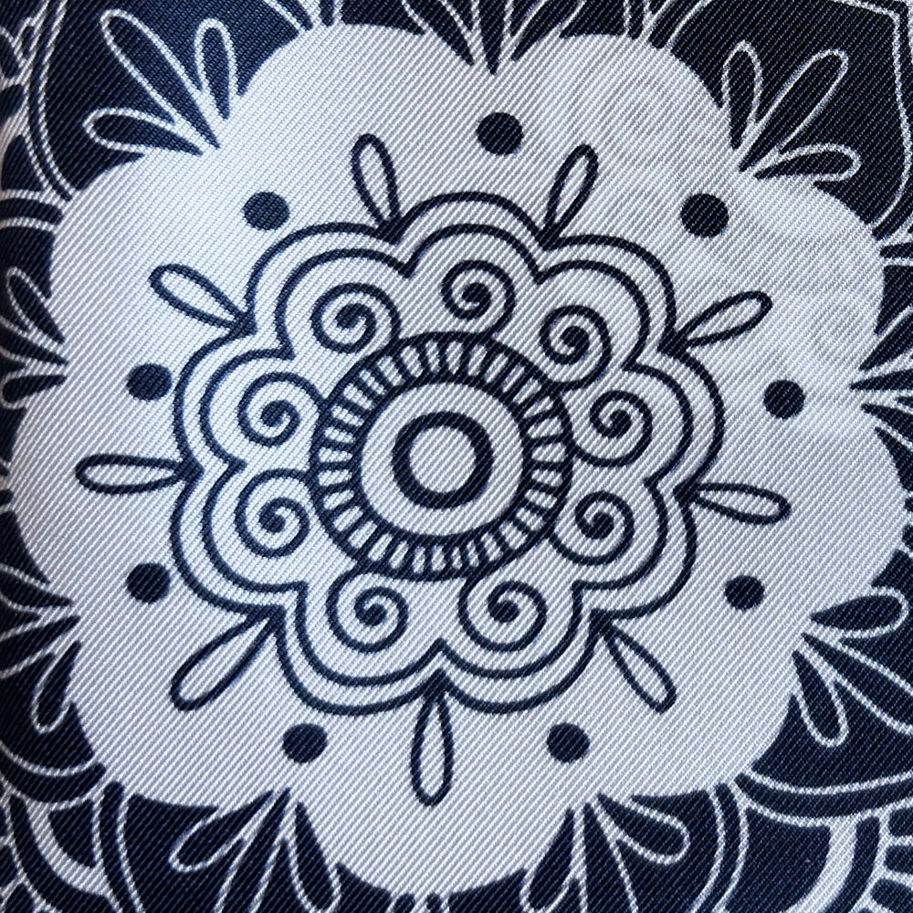 Navy White Patterned Silk Pocket Square